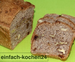 Ruck-Zuck Brot, Weizenmehl Vollkorn mit Walnüsse und Urkorn Müsli ohne Wartezeit ohne Vorheizen, Vegan 