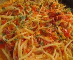 Spaghetti Carbonara mit Paprika