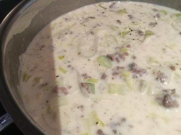 Variation von Lauchcremesuppe  mit Hackfleisch und ohne Käse