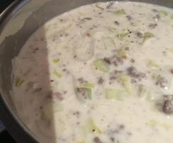 Variation von Lauchcremesuppe  mit Hackfleisch und ohne Käse