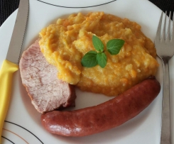 Wurzelmus mit Kassler und Kohlwurst All in one