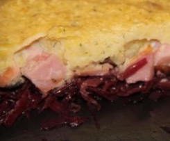 Kasseler - Rotkraut - Knödelteig - Auflauf