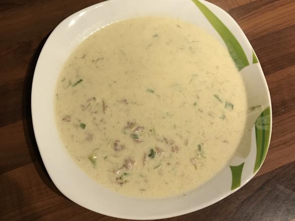 Käse-Lauch- Suppe mit Hackfleisch