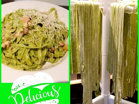 Grüner Nudelteig für Nudelmaschine