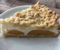 Quark-Streuselkuchen mit Pfirsichen
