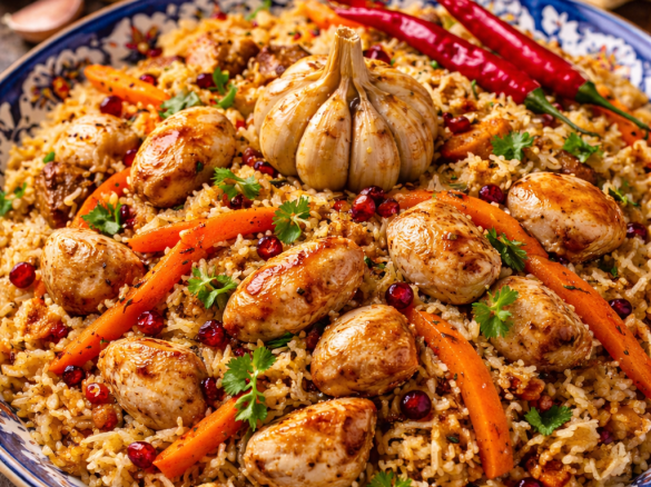 Plov (Russische Küche) mit Hühnchen