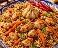 Plov (Russische Küche) mit Hühnchen