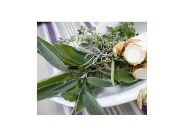 Fisch in Meerrettich - Kräuterpanade mit Kartoffeln und Gemüse