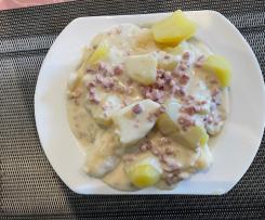Saarbrigga Mählknäpp mit Speckrahmsauce oder Maggi
