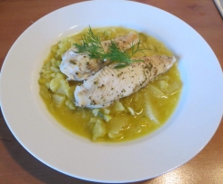 Fenchelsuppe mit Safran und Schollenfilets