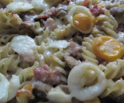 Nudelauflauf mit Pilzen und Ei