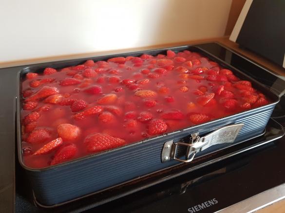 Erdbeerkuchen mit Schmand für ein Blech