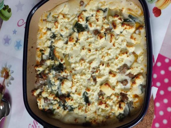 Kartoffel-Hack-Mangold Auflauf mit Schafskäse 