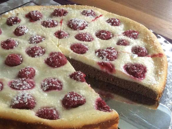 Sahnequark-Schokotorte mit Himbeeren