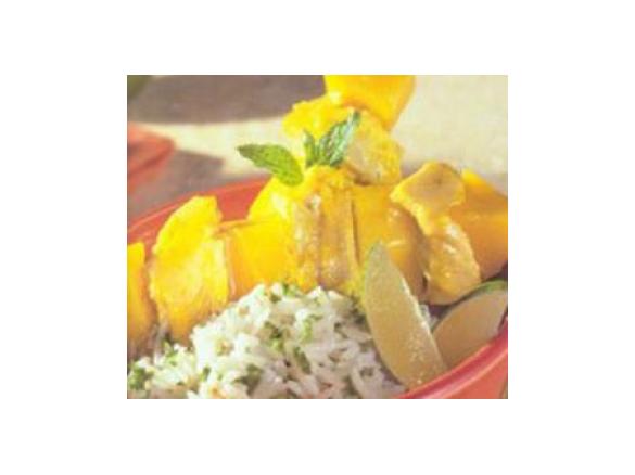Geflügelspieße mit Mango und Honig-Limetten-Sauce