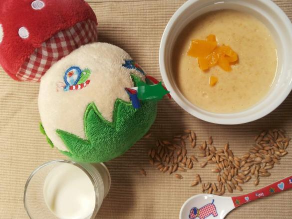 Vollmilch Getreide Brei Pfirsich