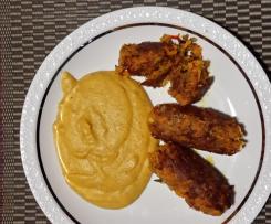 Karottenröllchen mit Kartoffel-Süßkartoffel-Püree