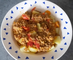 Hack-Kartoffeln mit Paprikagemüse 