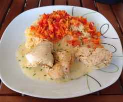 Hähnchen mit Paprika-Möhren-Reis &Sauce