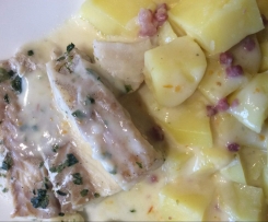 Kabeljau mit Kartoffeln und heller Soße 