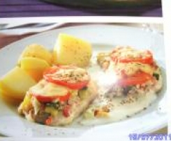 Überbackenes Schweineschnitzel mit Kartoffeln  