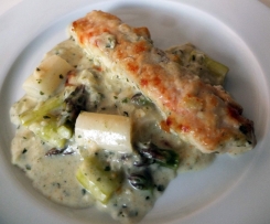 Lachs-Sahne-Gratin mit Spargel