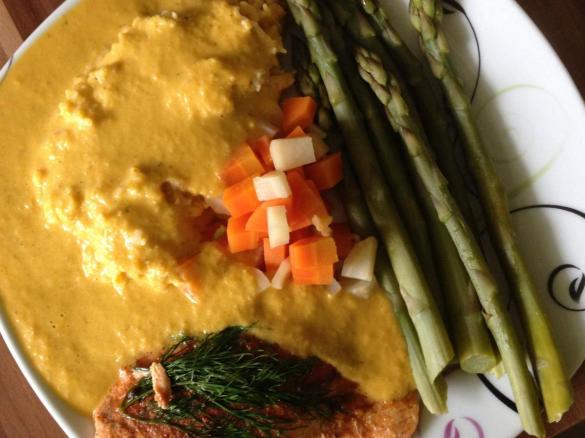 Lachs an SpargelGemüse (all in one)