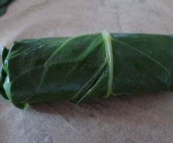 Mangoldröllchen auf Reis mit Bechamelsauce