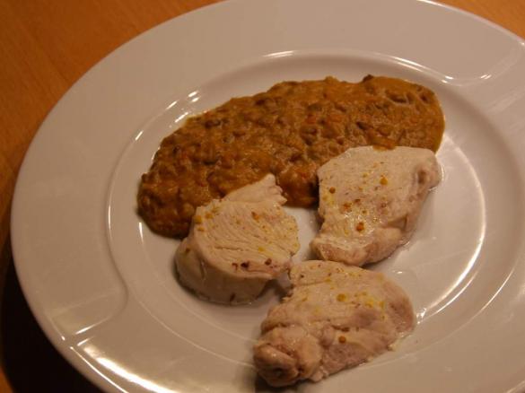 Lebkuchengewürz-Linsen-Gemüse mit Hühnchen