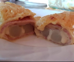 Spargel Crepe mit Schinken und Käse überbacken