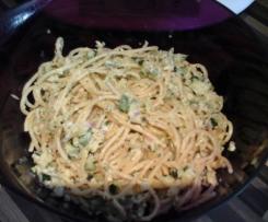 vegetarische Spaghetti Carbonara mit Zucchini