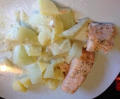 Kartoffel-Kohlrabigemüse mit Lachs & Soße