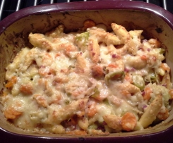 Auflauf mit Schupfnudeln, Möhren und Lauch