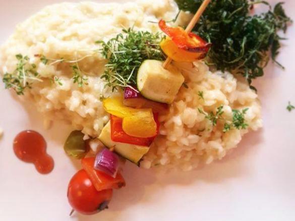 Steinpilzrisotto mit Gemüsespiessli