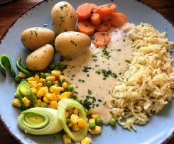 Bunte Gemüseplatte mit heller Sauce & Reis (mit Friend)