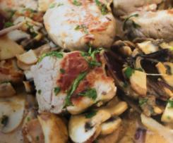Schweinefilet-Pfanne mit Pilzrahmsoße