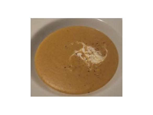 Vegane Variation von Möhren/Ingwer/Linsen-Currycremesuppe ("Curried Carrot and Ginger Soup")