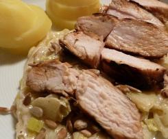 Hähnchenbrustfilet mit Apfel - Porreegemüse