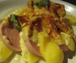 Kartoffel-Wurstgratin in Senfrahm