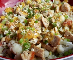 Blumenkohl mit Süsskartoffeldressing und Pute 