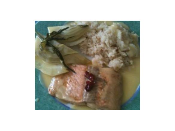 "Schina`s scharfer Lachs mit Safransoße und Fenchel"