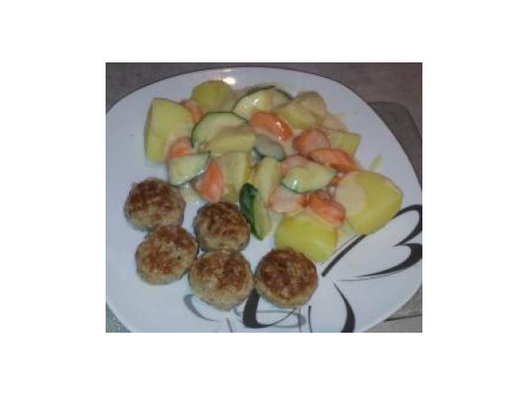 Hackbällchen mit Kartoffeln & Zucchini-Möhrengemüse