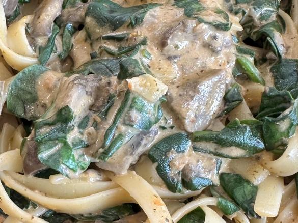 Nudeln mit Tomatenrahm und Spinat