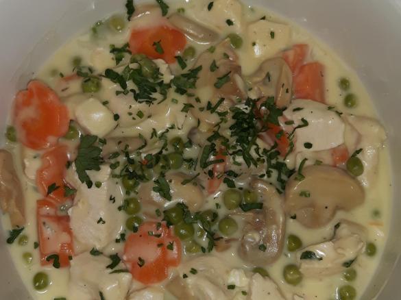 Variation Hühnerfrikassee mit Reis (All-in-one) schnell & lecker