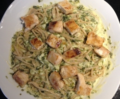 Variation Nudeln mit Wildlachs und Spinat