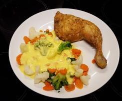 Hähnchenschenkel mit Gemüse und Sauce