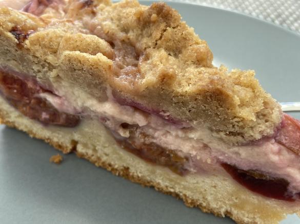 Zwetschgenkuchen mit Pudding und Zimtstreusel