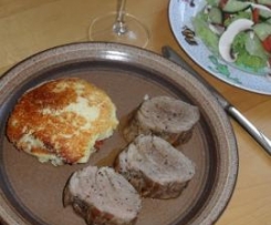 Schweinefilet in Zitronen-Honig-Glasur mit Ziegenkäse-Kartoffel-Bratlingen