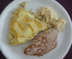 Variation von Stangensellerie überbacken mit Couscous und Minutensteaks