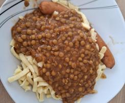 Linsen mit Spätzle und Saitenwurst